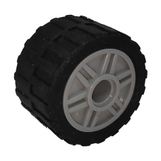 LEGO 55981c06 Light Bluish Gray Wheel 18mm D. x 14mm with Pin Hole, Fake Bolts and Shallow Spokes with Black Tire 24 x 14 Shallow Tread, Band Around Center of Tread (55981 / 89201) (losse stenen 12-14)*